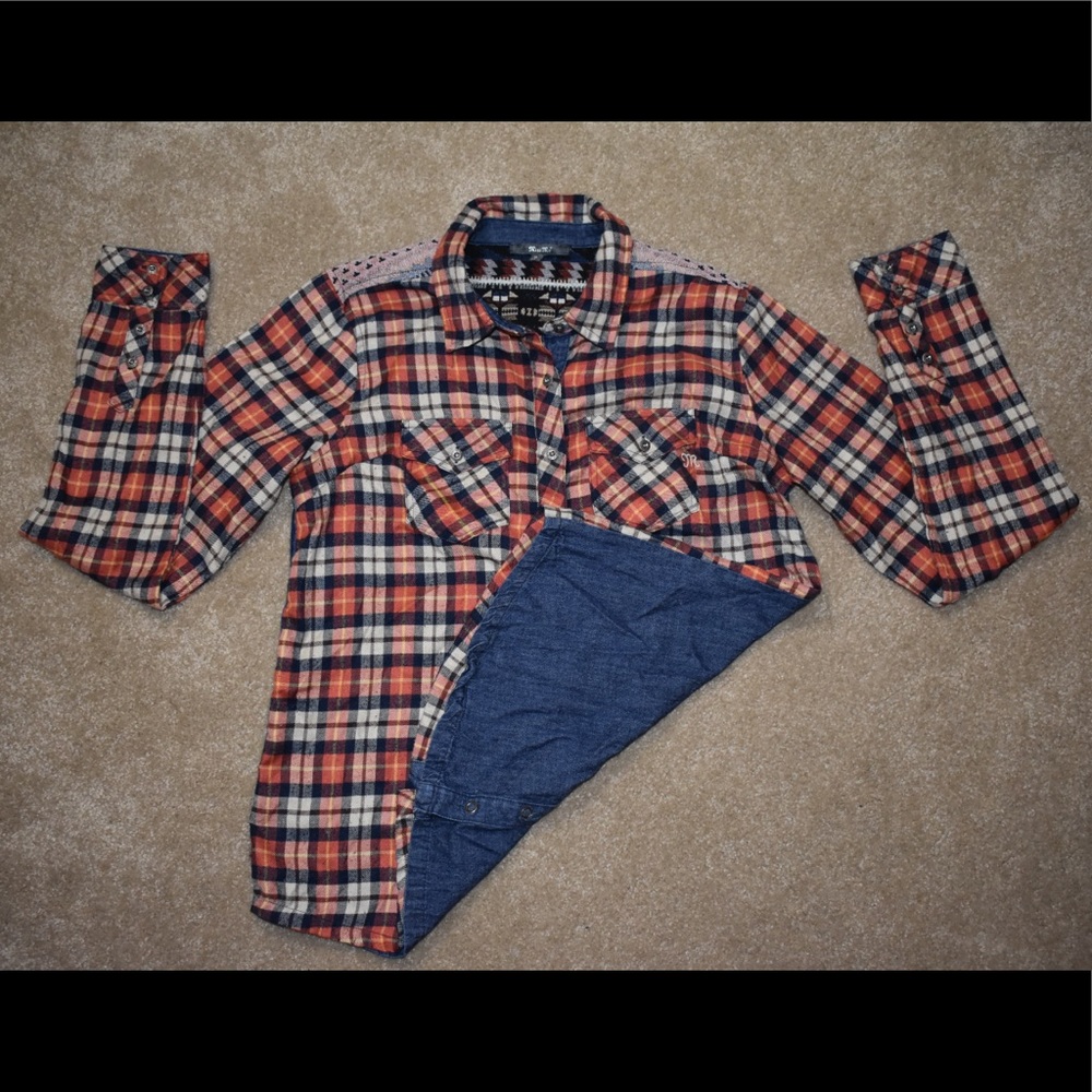 MissMe Plaid front denim back button up